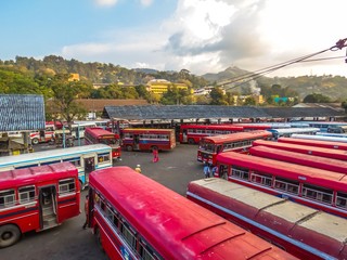 Landscape View of Central Bus Stand Good Shed in Kandy, Sri Lanka with Hanthana Mountain in the...