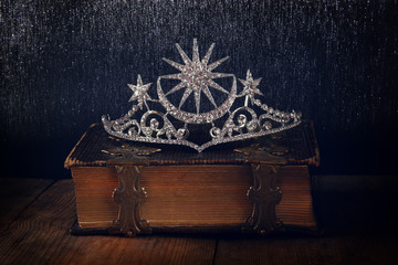 low key image of beautiful diamond queen crown