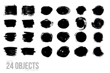 Set of black paint, ink brush strokes, brushes, lines. Dirty artistic design element