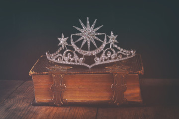 low key image of beautiful diamond queen crown