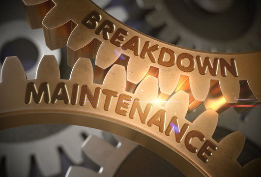Breakdown Maintenance on Golden Gears. 3D Illustration.