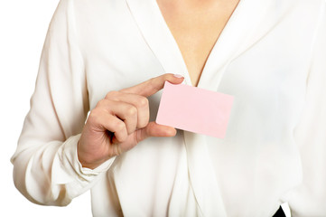  Woman and empty blank card