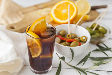 Vermouth, traditional Spanish appetizer with olives
