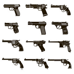 4 black and white posters with revolvers