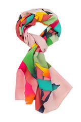 Colorful silk scarf, isolated on white background
