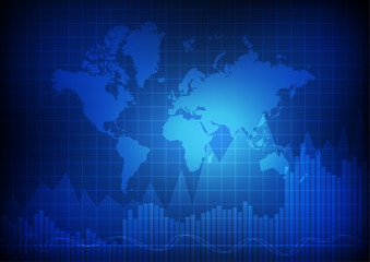 Fototapeta na wymiar Vector : World map with business graph on blue background