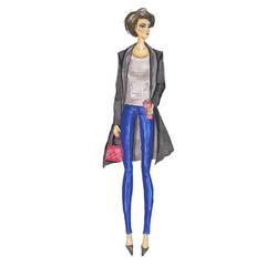 Hand-Painted Fashion Girl Illustration