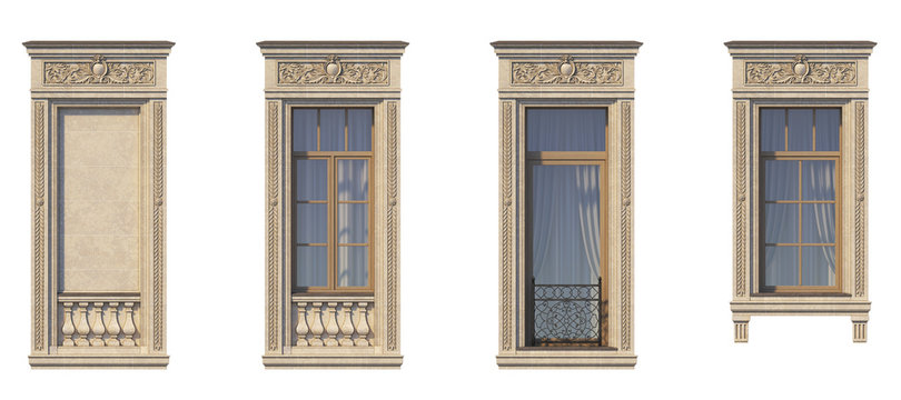 Framing of windows in classic style on the stone. 3d rendering.