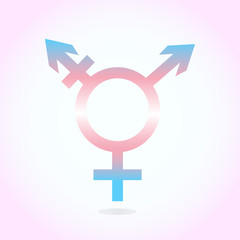 Trans gender icon. Symbol in colors of trans gender flag on white and pink background. Vector illustration.