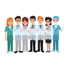 group of medical doctors and nurse over white background. colorful design. vector illustration