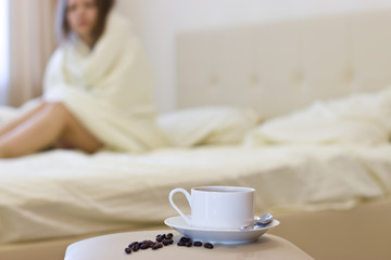 Fototapeta na wymiar Morning coffee in bed.