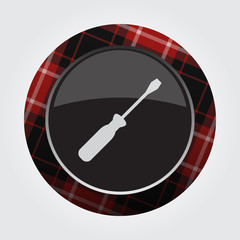 button with red, black tartan - screwdriver icon