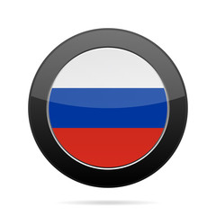 Flag of Russia. Shiny black round button.