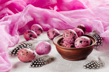 Easter. The tiny pink eggs and beautiful feathers.