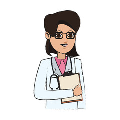 woman medical doctor cartoon icon over white background. colorful design. vector illustration