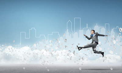 Businessman jumping high