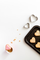 cookies for Valentine Day heartshaped on white background top view