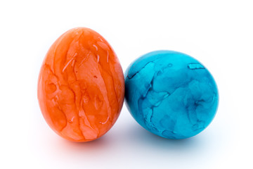 Easter eggs painted in colors on a white background.