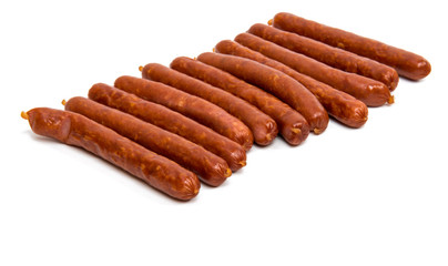 dried sausages on white background