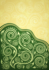 Abstract green-yellow vintage floral vector background.