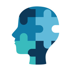 profile human with puzzle game pieces isolated icon vector illustration design