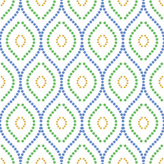 Seamless vector ornament. Modern background. Geometric pattern with repeating dotted colorful wavy lines