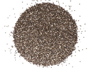 Chia seeds close up on a white background