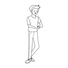 young guy cartoon icon over white background. vector illustration
