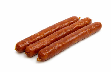 dried sausages on white background