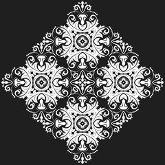 Oriental vector black and white pattern with arabesques and floral elements. Traditional classic ornament. Vintage pattern with arabesques