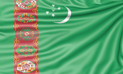 Flag of Turkmenistan, 3d illustration with fabric texture