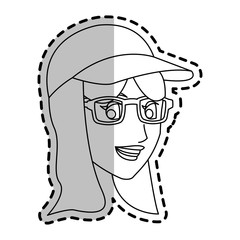 young girl wearing a cap and glasses over white background. vector illustration