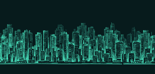 Fototapeta premium Cityscape Building Line art Vector Illustration