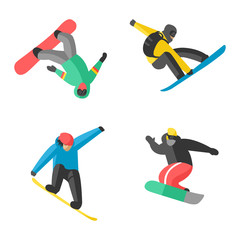Snowboarder jump in different pose people vector.