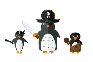 Penguin pirate vector animal character illustration.