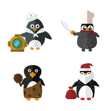 Penguin sailor santa vector animal character illustration.