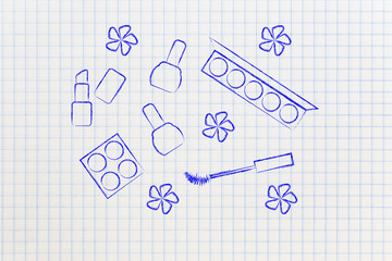 natural cosmetics products, organic make-up set with flowers