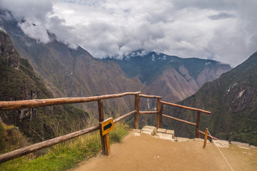 Peru, Machu Picchu, beautiful landscape. Corner, sign.