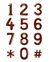 Numbers made of melted chocolate isolated on white background