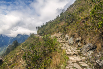 Obraz premium Peru, Machu Picchu inca trail view on the mountains.