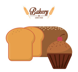 bakery rye bread with cupcake always fresh vector illustration eps 10