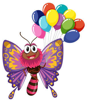 Colorful butterfly holding balloons