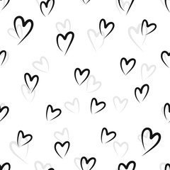 Abstract seamless heart pattern. Ink illustration. Black and white.