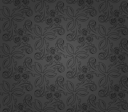 Floral vector dark ornament. Seamless abstract classic background with flowers. Pattern with repeating elements