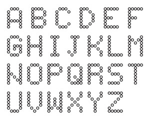 Digital terminal table led font, black isolated on white background, vector illustration.