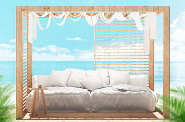 Letto a baldacchino al mare con sole  © Aldeca Productions