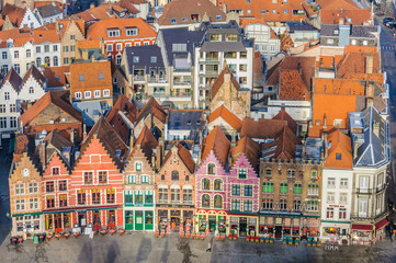Aerial view of the old town in Bruges, Belgium
