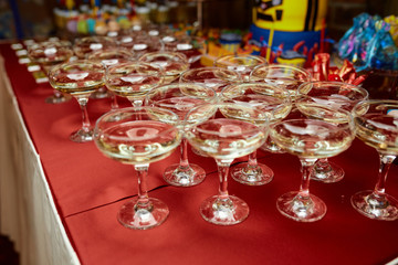 glasses on a table in a restaurant