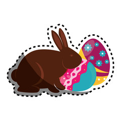 rabbit with Painted easter eggs card vector illustration design