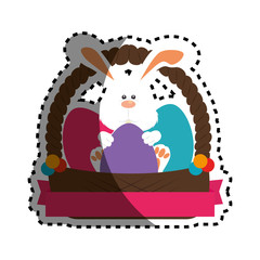 rabbit with Painted easter eggs card vector illustration design